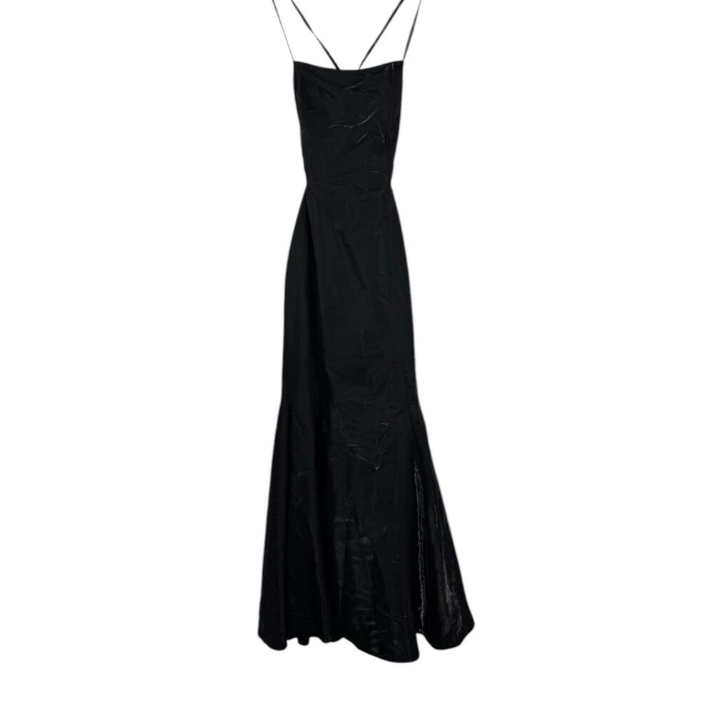 Jessica McClintock Y2K Vtg Black Satin Backless Lined Dress Sz 5 Fairy Goth EUC‎